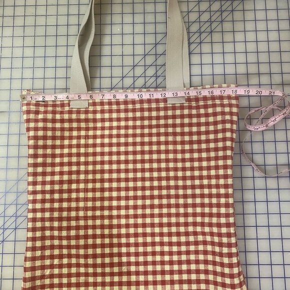 Chic Red Checkered gingham up-cycled Tote Bag - Picture 2 of 6